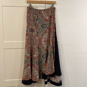 Theory silk paisley skirt 100% silk asymmetrical hem